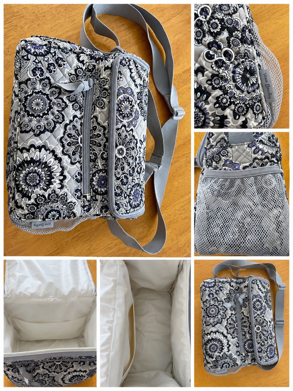 Vera Bradley Gray and Navy Floral Quilted Lunch Bag